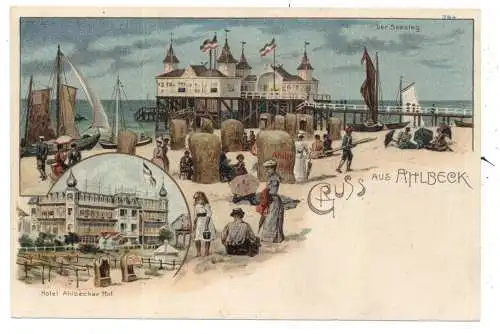 0-2255 HERINGSDORF - AHLBECK / Usedom, Lithographie, Hotel Ahlbecker Hof, Seesteg