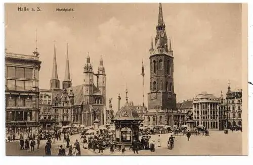 [Ansichtskarte] 0-4000 HALLE / Saale, Marktplatz, Kiosk, belebte Szene, Verlag Knackstedt & Näther. 