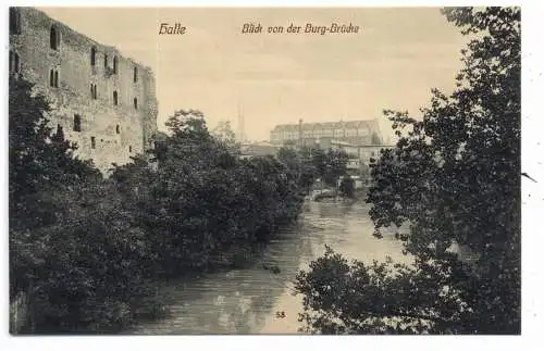 [Ansichtskarte] 0-4000 HALLE / Saale, Blick von der Burgbrücke, 1909. 