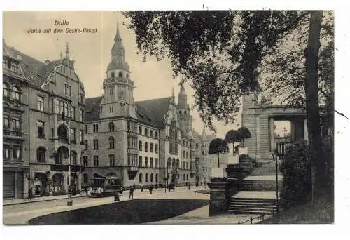 [Ansichtskarte] 0-4000 HALLE / Saale, Justiz-Palast, Strassenbahn, 1909. 