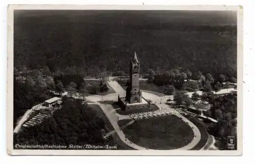 [Ansichtskarte] 1000 BERLIN - GRUNEWALD, Kaiser Wilhelm Turm, Zeppelinaufnahme, kl. Druckstelle. 
