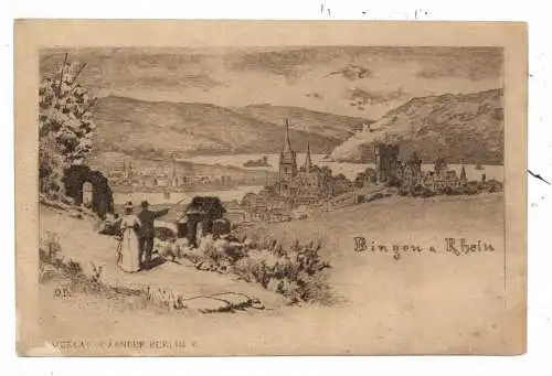 [Ansichtskarte] 6530 BINGEN, Künstler-Karte O.D., Verlag Jander, kl. helle Stelle. 