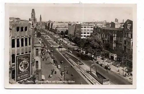 [Ansichtskarte] 1000 BERLIN - CHARLOTTENBURG, Kurfürstendamm, Gedächtnis-Kirche, Oldtimer, große AIR FRANCE - Werbung, 1952. 