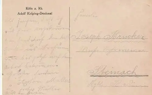 [Ansichtskarte] 5000 KÖLN, KOLPING, Kolping - Denkmal, nach Steinach verschickt. 