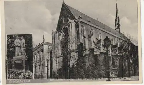 [Ansichtskarte] 5000 KÖLN, KOLPING, Kolping - Denkmal und Minoritenkirche, 1936, nach Wasserburg befördert. 