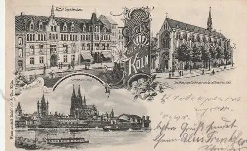 [Ansichtskarte] 5000 KÖLN, KOLPING, Lithographie 1902, kath. Gesellenhaus, Minoritenkirche, Panorama, Eckknick. 