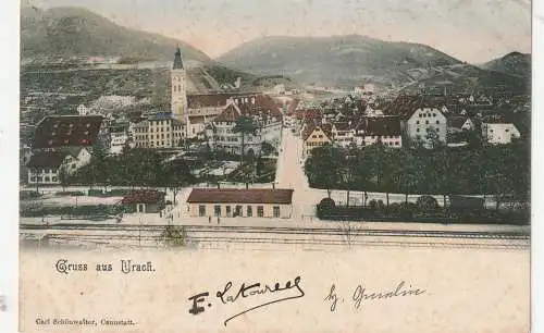 7432 BAD URACH, Blick über den Bahnhof auf den Ort, 103