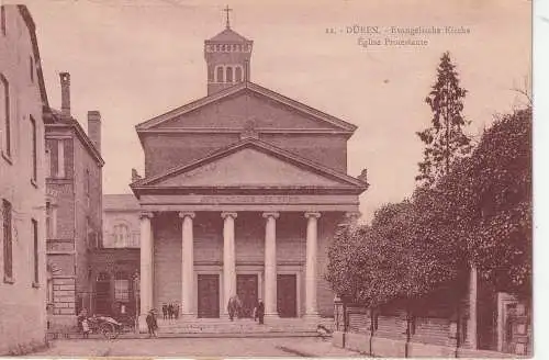 [Ansichtskarte] 5160 DÜREN, evangelische Kirche, belebte Szene, 1926. 