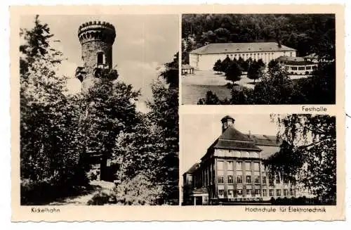 [Ansichtskarte] 0-6300 ILMENAU, Hochschule für Elektrotechnik, Festhalle, Kickkelhahn, 1961, nach Schottland verschickt. 