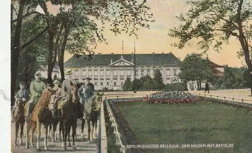 [Ansichtskarte] 1000 BERLIN - TIERGARTEN, Schloß Bellevue, Der Kaiser mit Gefolge, 1907. 