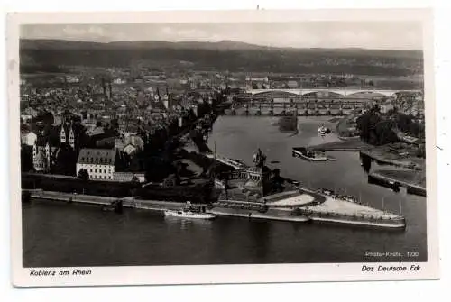 5400 KOBLENZ, Blick auf das Deutsche Eck, 1937, Verlag Kratz # 1230