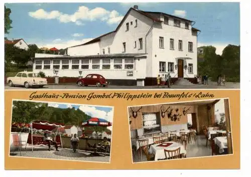 [Ansichtskarte] 6333 BRAUNFELS, Gaststätte - Pension Gombel, VW - Käfer, VOLKSWAGEN 1500. 