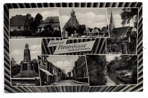 [Ansichtskarte] 4458 NEUENHAUS, Kriegerdenkmal, Hauptstrasse, Kirchen, Oelwall, 1965. 