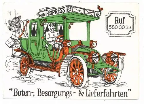 [Ansichtskarte] 8000 MÜNCHEN, Werbe-Karte, "MINI - EXPRESS", Boten- Besorgungs - Lieferfahrten, 1877. 