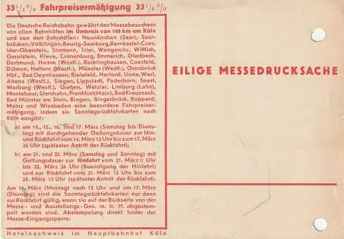 [Ansichtskarte] 5000 KÖLN, EREIGNIS, Kölner Frühjahrsmesse 1936, Fa. Floth - Fürth. 