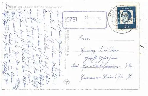 5787 OLSBERG, Im Kurpark, Landpoststempel "5781 Gevelinghausen", 1965