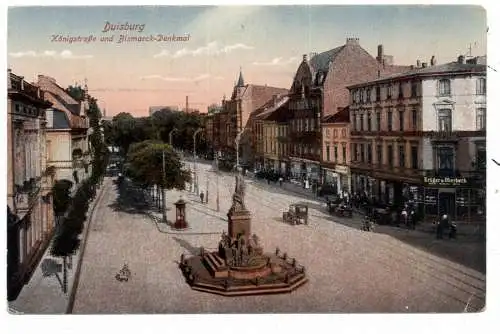 [Ansichtskarte] 4100 DUISBURG, Königstrasse, Bismarckdenkmal, Fa. Krüger & Oberbeck, Verlag Trinks - Leipzig. 