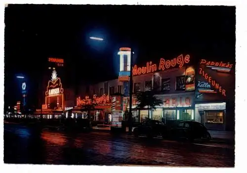 [Ansichtskarte] 2000 HAMBURG - ST. PAULI, Reeperbahn bei Nacht, Moulin Rouge, VW - Käfer, 1961. 