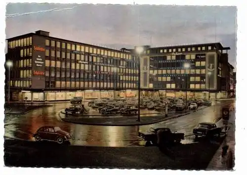 [Ansichtskarte] 4800 BIELEFELD, Leinenmeisterhaus bei Nacht, MERCEDES - BENZ Taxen, VW - Käfer, 1961. 