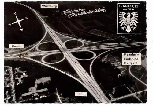 [Ansichtskarte] 6000 FRANKFURT, "Frankfurter Kreuz" - Autobahn, Teile des Flughafens, Luftaufnahme 1961. 