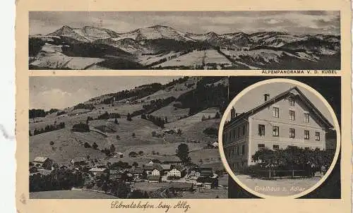 [Ansichtskarte] 8961 WEITNAU - SIBRATSHOFEN, Gasthaus zum Adler, Orts- und Alpenpanorama, 1936. 