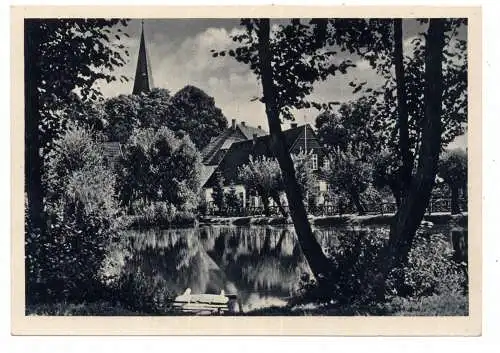 4543 LIENEN, Blick vom Dorfteich zur Kirche, Verlag Kreis Tecklenburg, 30er Jahre