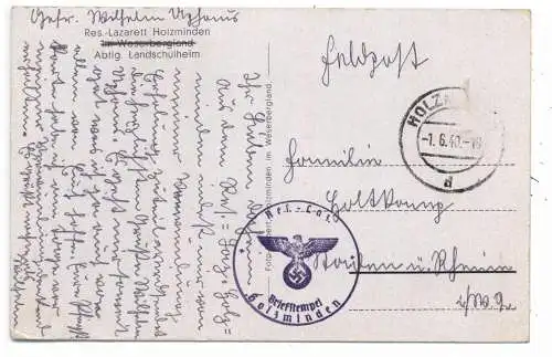 [Ansichtskarte] 3450 HOLZMINDEN, Reserve Lazarett, 1940, Feldpost, Lazarett Stempel. 