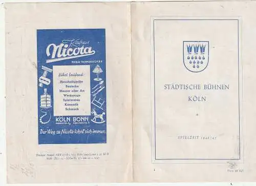5000 KÖLN, OPER, Programmheft Städtische Bühnen, 1946/47, Gräfin Mariza