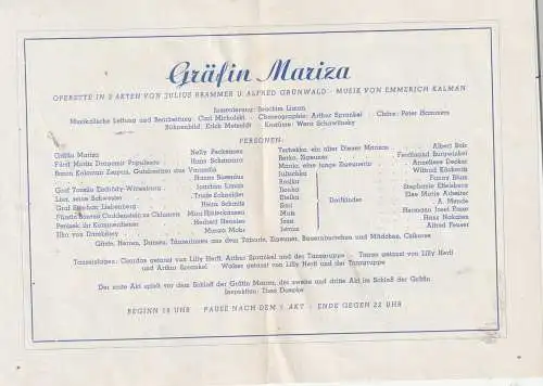 5000 KÖLN, OPER, Programmheft Städtische Bühnen, 1946/47, Gräfin Mariza