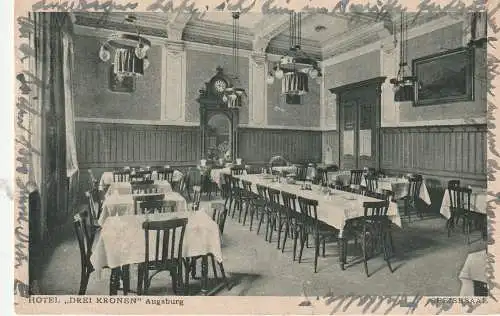 8900 AUGSBURG, Hotel "Drei Kronen", Speisesaal, 1932