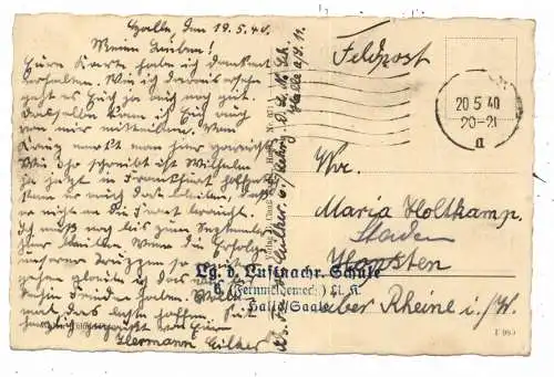 [Ansichtskarte] 0-4000 HALLE / Saale, Am Stadttheater, 1940, Feldpost - Luftnachrichten - Schule. 