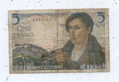 BANKNOTE FRANKREICH 5 Francs 1943