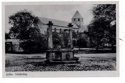[Ansichtskarte] 6300 GIESSEN, Schiffenberg, Klosterkirche mit Brunnen, 1942. 
