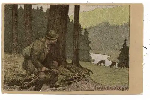[Ansichtskarte] KÜNSTLER / ARTIST - PAUL HEY, Lithographie, "Waldmorgen". 