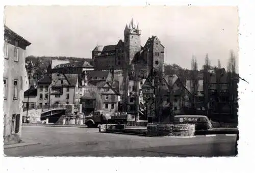 [Ansichtskarte] 6252 DIEZ, Lahnbrücke, Grafenschloß, LKW, Kellerei - VW-Bus, 1954, franz. Militärpost. 