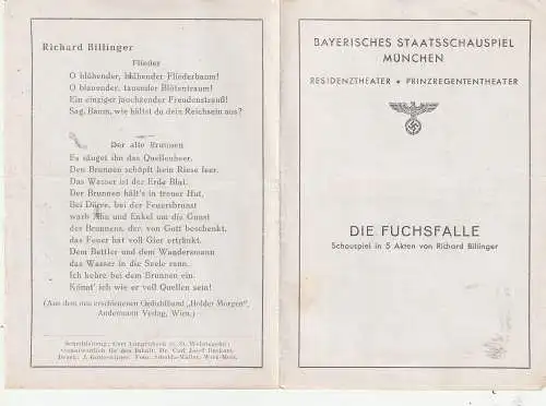 [Ansichtskarte] 8000 MÜNCHEN, Bayerisches Staatsschauspiel, 3 Programmhefte 1943, altersbedingte Erhaltung. 