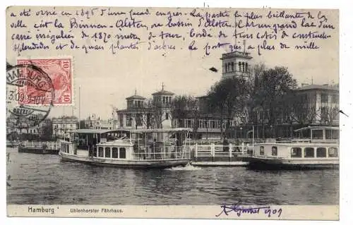 [Ansichtskarte] 2000 HAMBURG - UHLENHORST, HADAG Personenfähren am Uhlenhorster Fährhaus, 1909. 