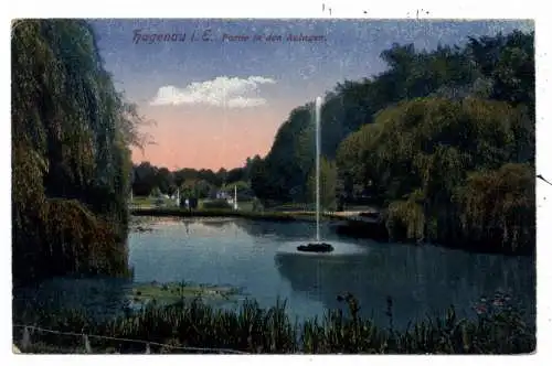 F 67500 HAGENAU / HAGUENAU, Partie in den Anlagen , Springbrunnen, 1918