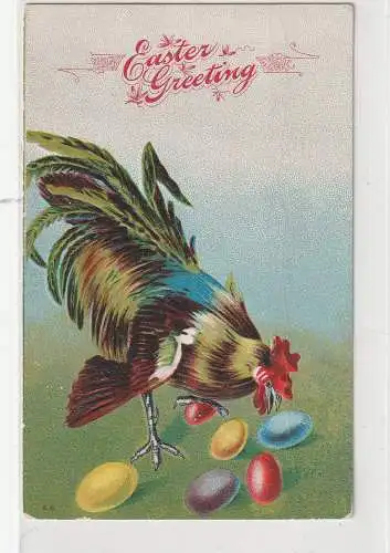 [Ansichtskarte] OSTERN / EASTER GREETING / PAQUES - Huhn mit bunten Eiern, Präge-Karte, embossed, relief, 1908. 