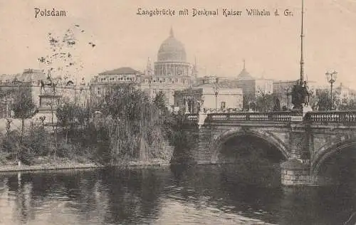 [Ansichtskarte] 0-1500 POTSDAM, Langebrücke mit Denkmal Friedrich des Großen, 1909. 