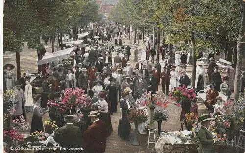 [Ansichtskarte] 8730 BAD KISSINGEN, geschäftiges Treiben beim Frühkonzert, 1911. 