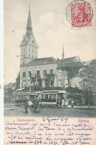 [Ansichtskarte] 5100 AACHEN, Adalbertkirche, Strassenbahn, 1909, Verlag Stengel. 