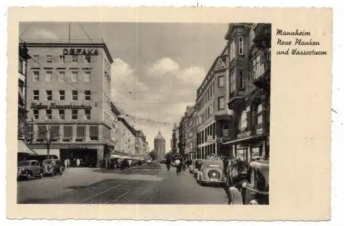 [Ansichtskarte] 6800 MANNHEIM, Neue Planken und Wasserturm, Oldtimer. 
