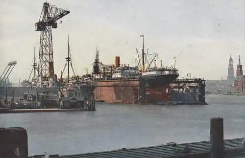 [Ansichtskarte] OZEANSCHIFFE - HAPAG "RHAETIA" im Hamburger Dock, Farbenphotographie nach Hildenbrand. 