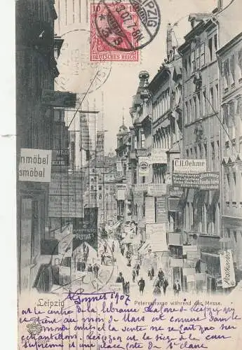 [Ansichtskarte] 0-7000 LEIPZIG, Petersstrasse während der Messe, 1907. 