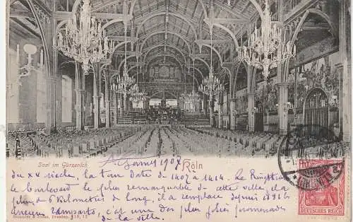 [Ansichtskarte] 5000 KÖLN, GÜRZENICH, Großer Saal. 1907. 