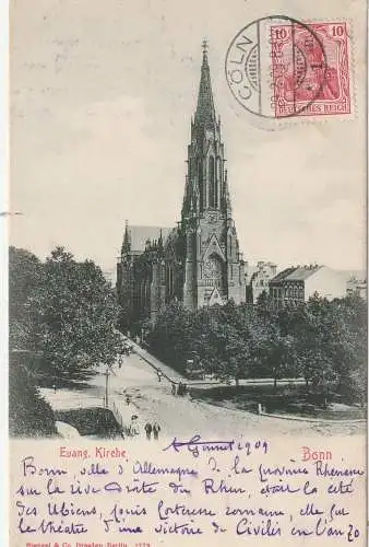[Ansichtskarte] 5300 BONN, Evangelische Kreuzkirche mit Umgebung, 1909, Verlag Stengel. 