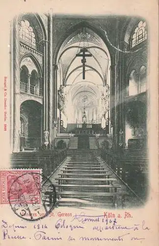 [Ansichtskarte] 5000 KÖLN, KIRCHEN, Sankt Gereon, Innenansicht, 1907, Verlag Stengel. 