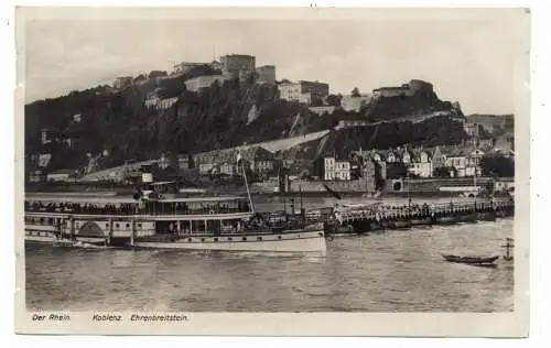 [Ansichtskarte] BINNENSCHIFFE - RHEIN, Köln - Düsseldorfer "KAISERIN FRIEDRICH" vor Koblenz, rechts Einriss. 