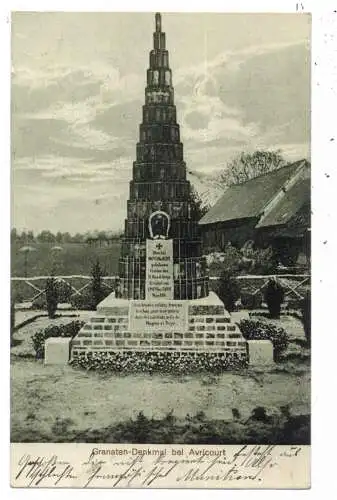 F 60310 AVRICOURT, 1. Weltkrieg, Granaten - Denkmal, 1915, deutsche Feldpost